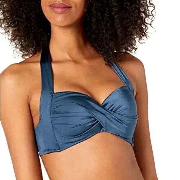 Seafolly Bikini Top 6 NWT Shine On Twist Halter Swim Navy Blue - Picture 1 of 5